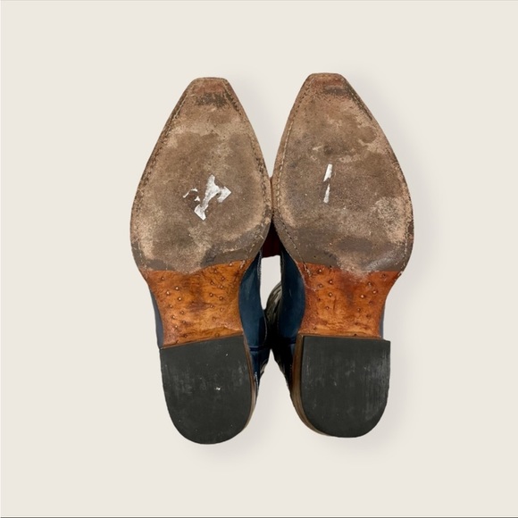 RARE Frye Billy Vintage Blue White Leather Embroidered Pull-On Cowgirl Boots - Picture 12 of 14